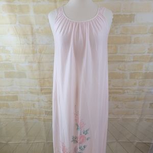 Vintage Pink Floral Long Nightgown Set Size Small